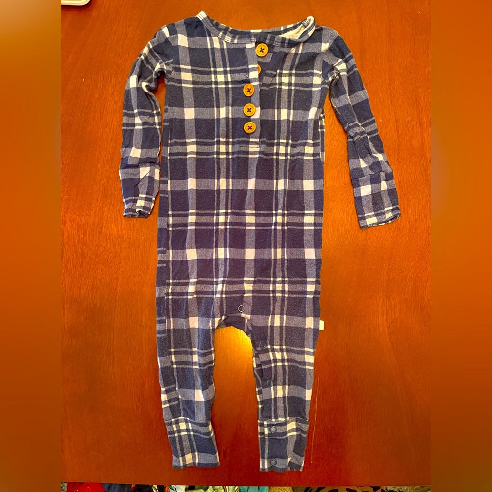 Posh Peanut Blue Plaid Romper